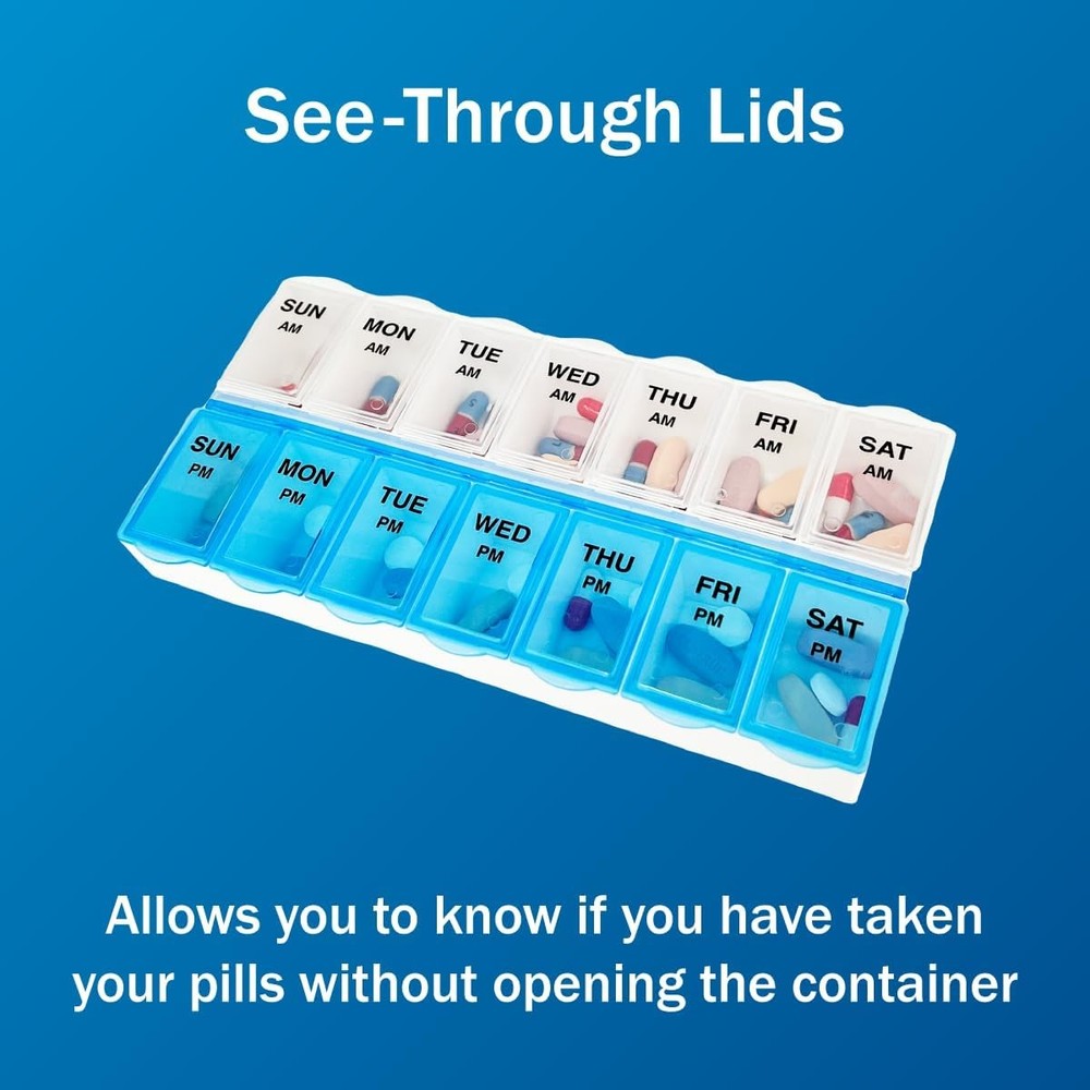 Amazon Basic Care (7-Day) AM/PM Pill Organizer, 1 Count (Pack of 1), Blue