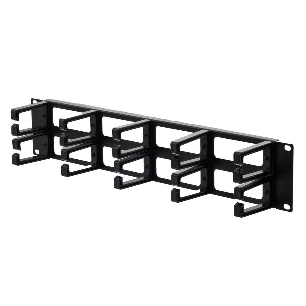 NavePoint 2U Horizontal Cable Management Panel with 5 Plastic Cable Rings,