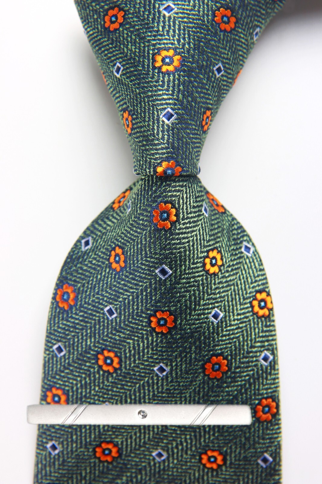 New Classic Polka Dot Green Orange JACQUARD WOVEN 100% Silk Men's Necktie Tie