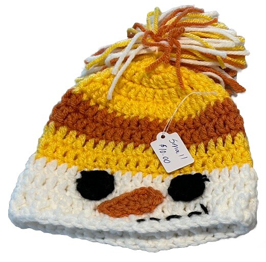 Hand Crocheted Snowman Beanie Hat Small