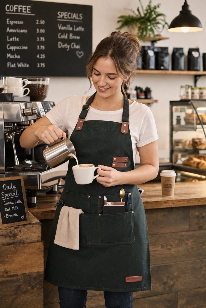 Canvas Work Apron Adjustable Neck Strap Multi Pockets Heavy Duty Chef BBQ