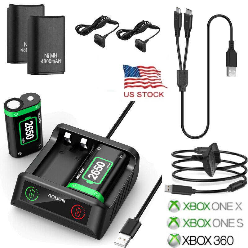 For XBOX ONE 360 Controller Play Dual Charging Dock+2x Rechargeable Battery Pack