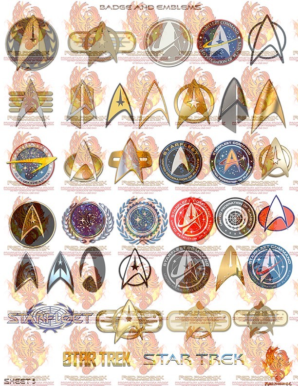 Multi-Scale Starfleet Badge Waterslide Decal Set