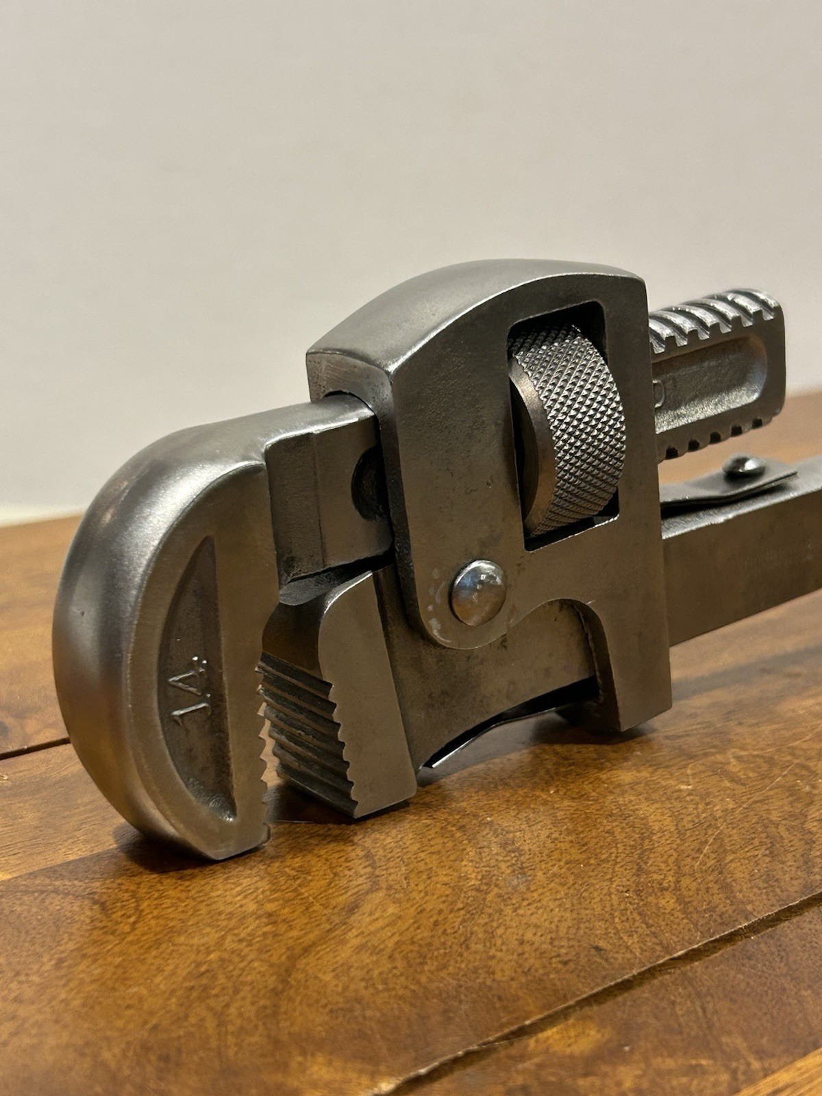 Vintage J.P. Danielson 14” Wood Handle Pipe Wrench Adjustable Monkey Wrench USA