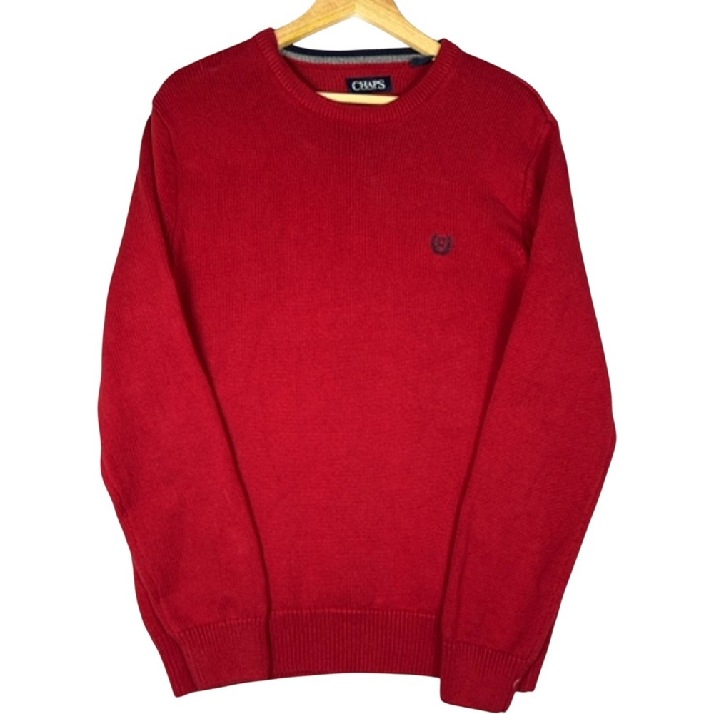Chaps Men's Jumper Size M Red Cotton Crew Neck Pullover Embroidered