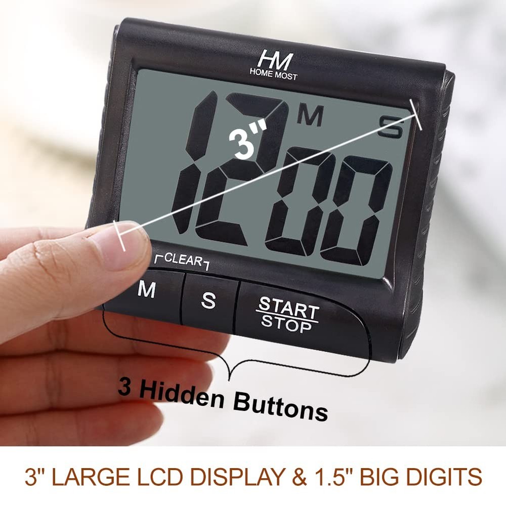 3" Large Display Kitchen Timer - Digital Timer Magnetic Back Loud Alarm On A ...