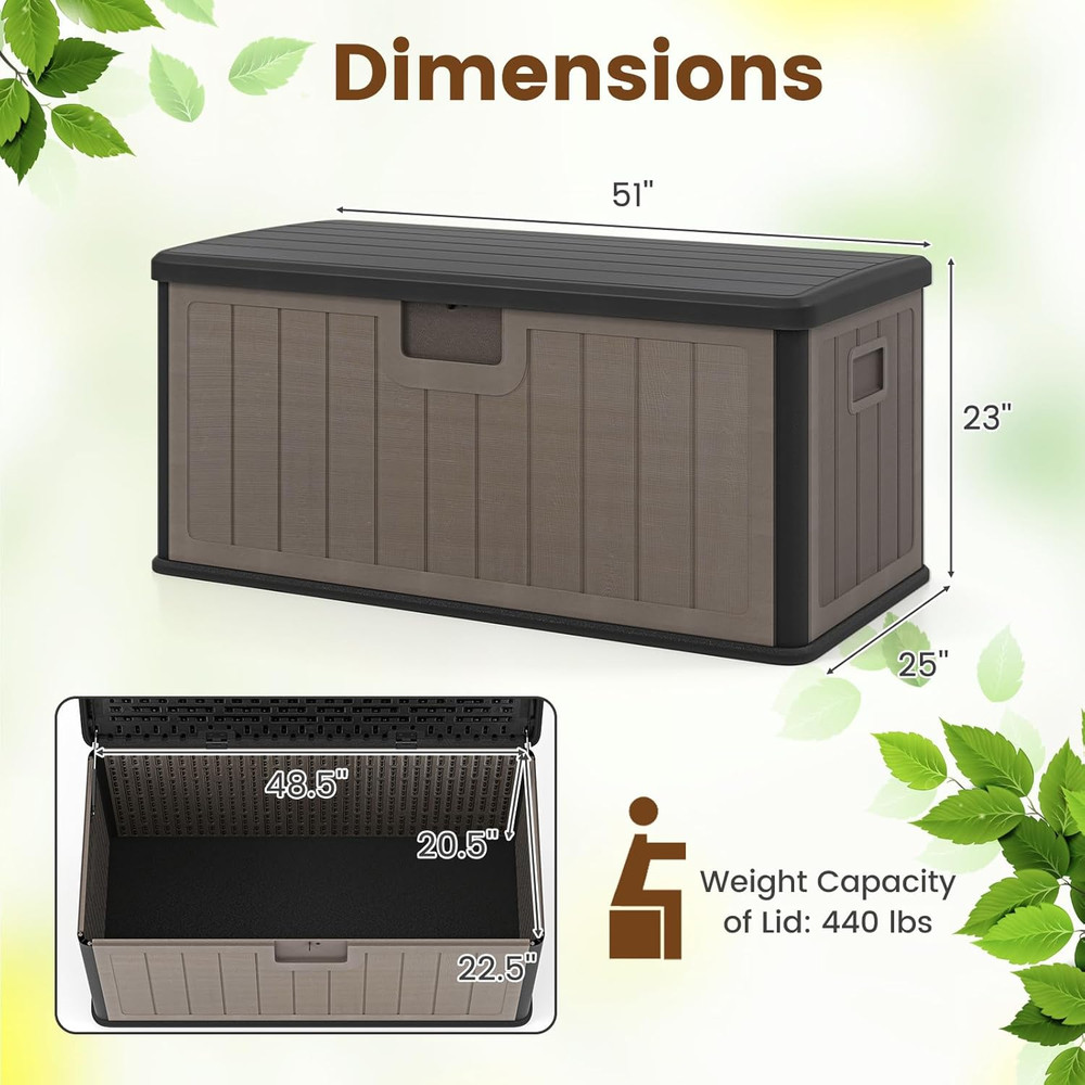 100 Gallon Waterproof Deck Box with Lockable Lid for Outdoor Storage