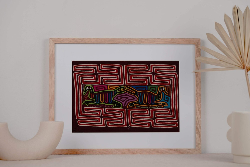 Traditional Red And White Dancing Duck Mola