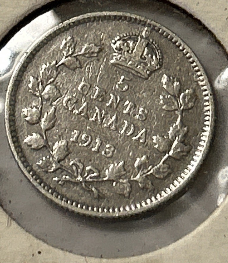 CANADA 1913 Silver  Coin 5 Cents