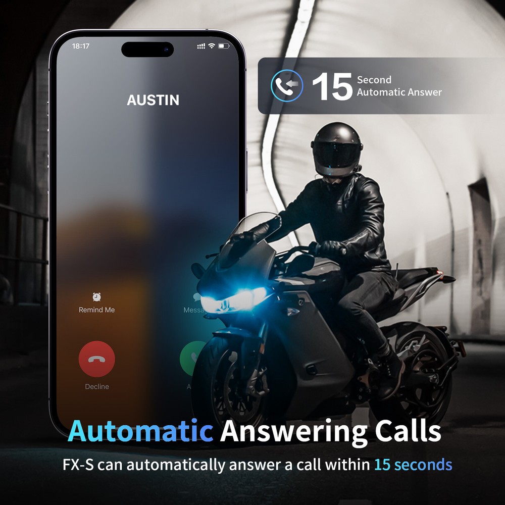 FX-S Motorcycle Intercom Helmet Bluetooth Headset 2-way 1000m Communication