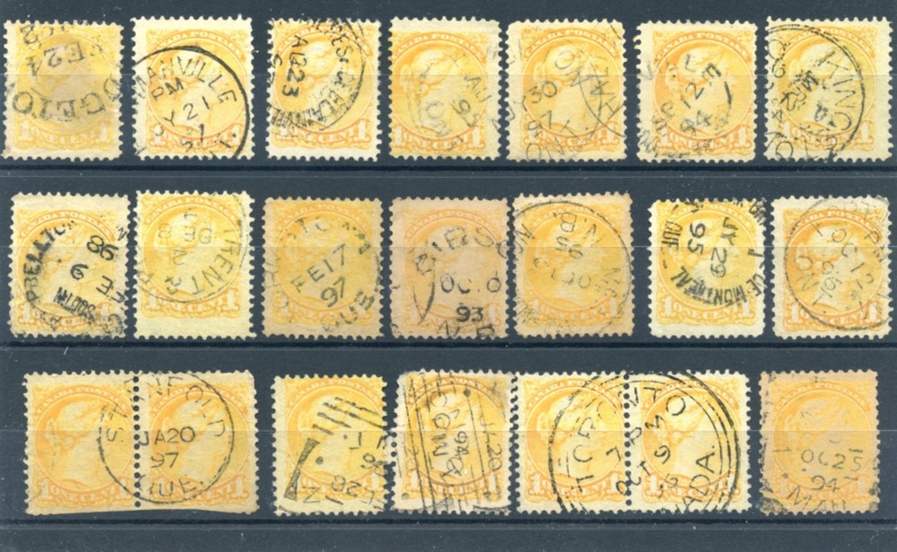 DATED copies 21 SMALL QUEEN 1 cent lot cds squared circle Canada used