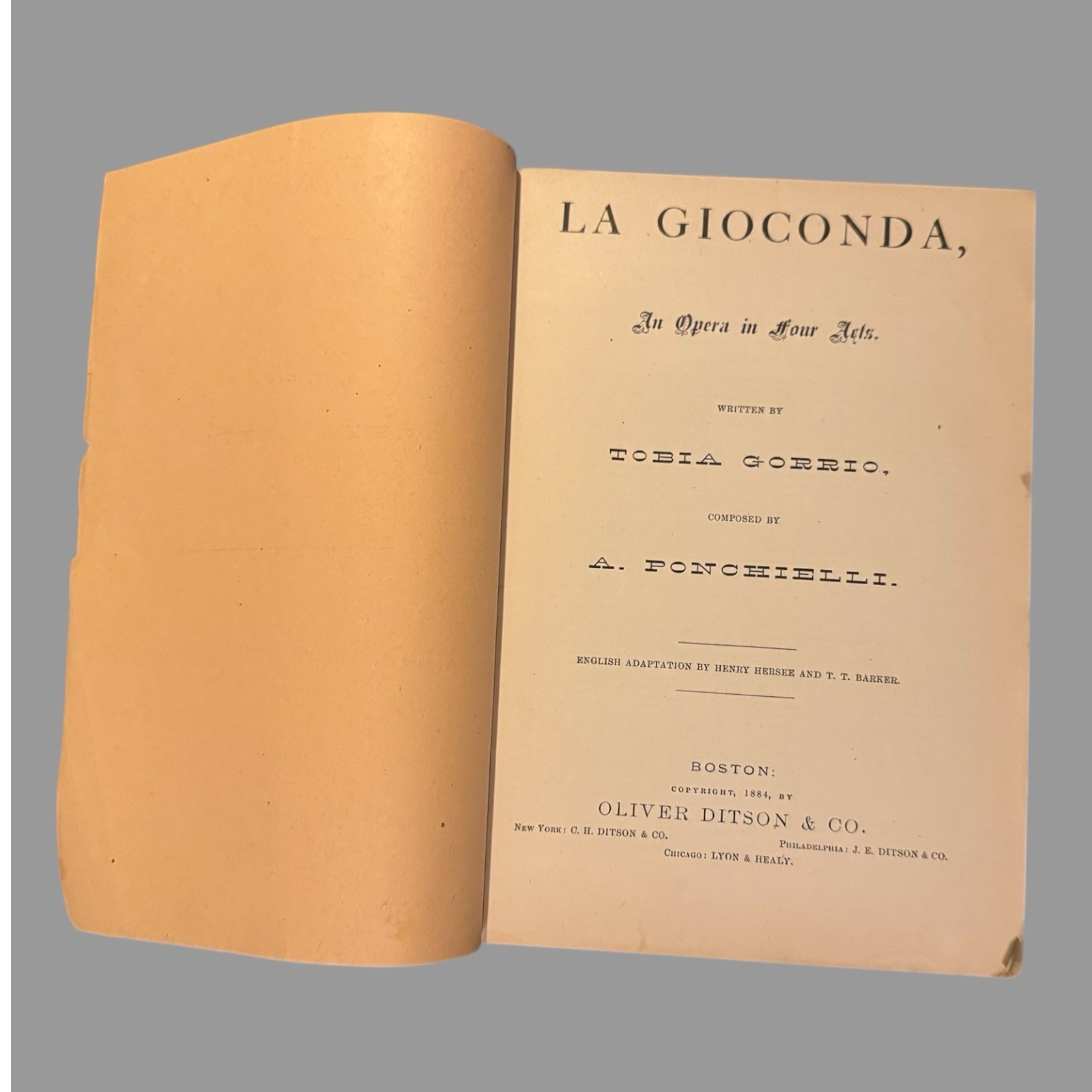 1884 Boston Opera Advertising Playbill Program La Gioconda by Gorrio, Ponchielli