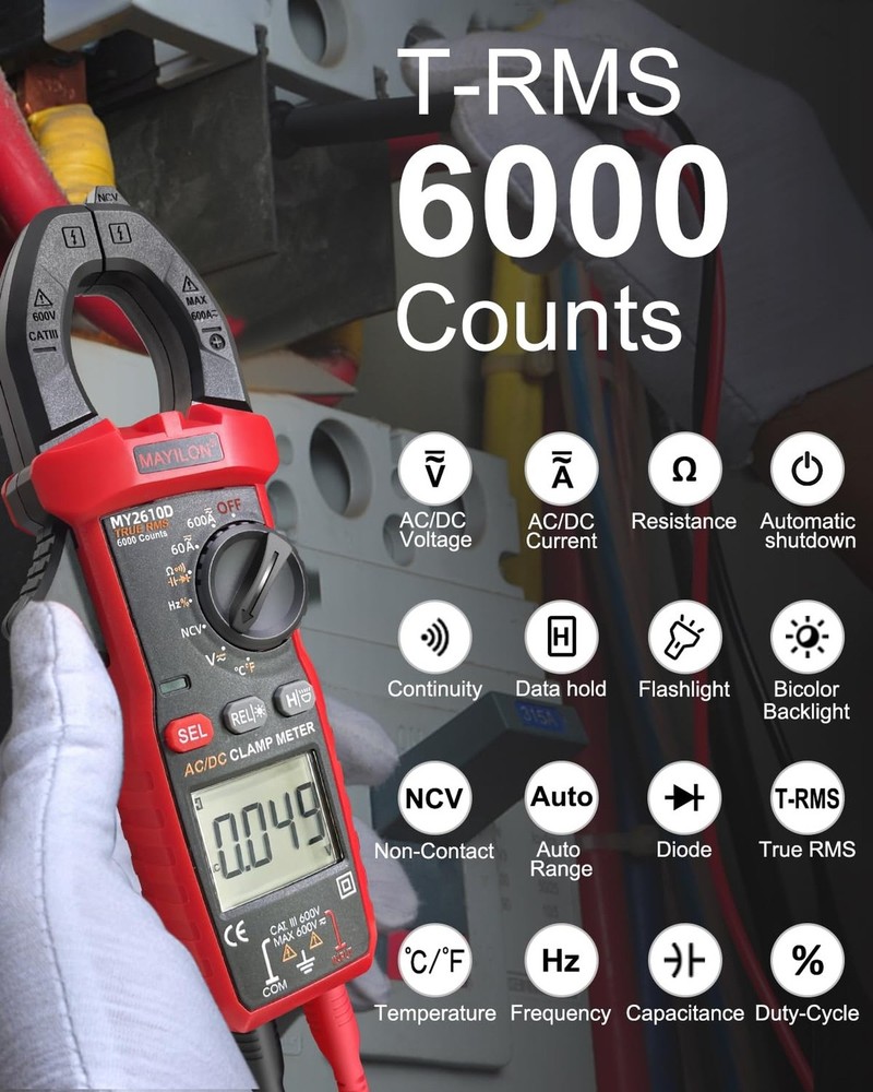 Digital Clamp Meter, Multimeter TRMS 6000 Counts Amp Volt Meter Auto-ranging ...