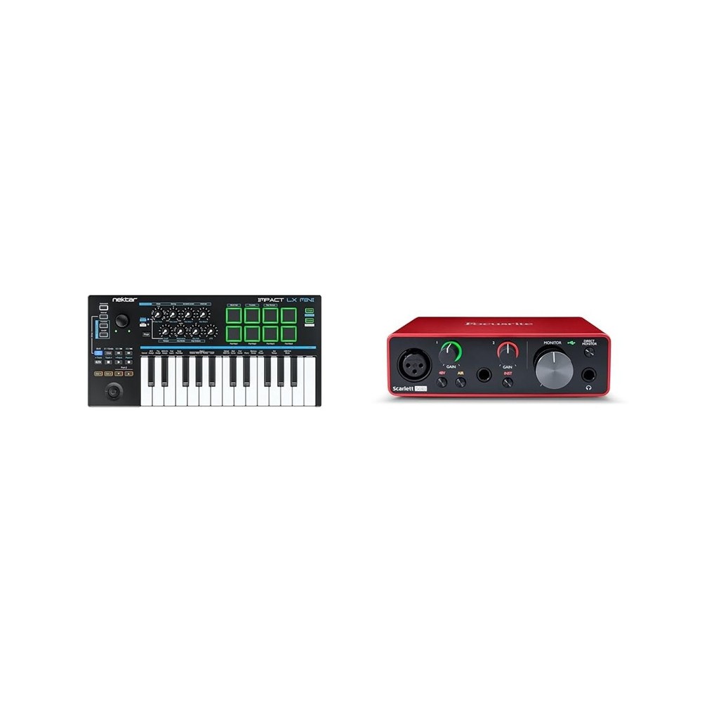 Nektar Impact LX Mini USB MIDI Controller Keyboard Bundle with Focusrite Scar...