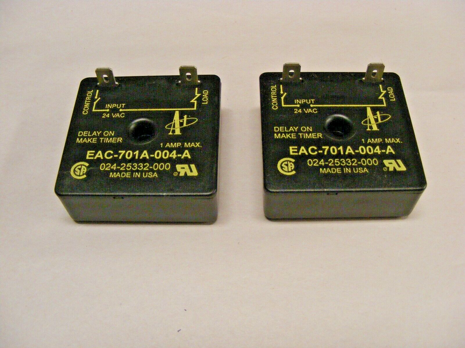 (2) EAC-701A-004-A Delay On Make Timer Relay 1 Amp 24 VAC NOS