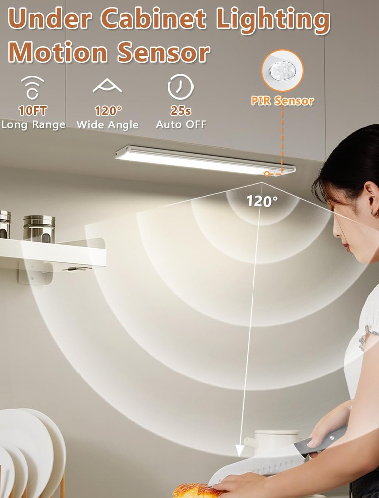 Under Cabinet Rechargeable Lighting: Motion Sensor Dimmable Lights Indoor - B...