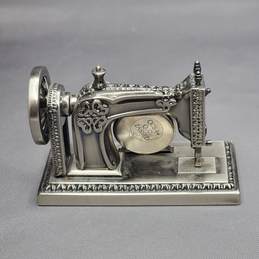 Pewter TIMEX Collectible Mini Sewing Machine Clock Working - Need Battery