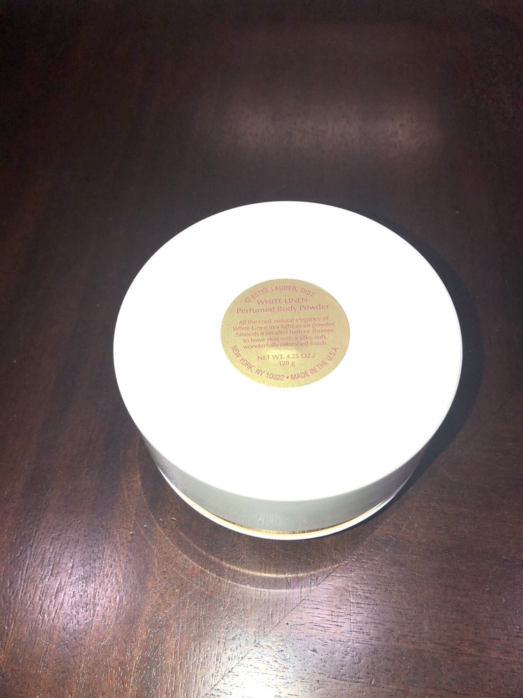 Vintage Estee Lauder White Linen Dusting Powder Box Container Empty Gold Shell