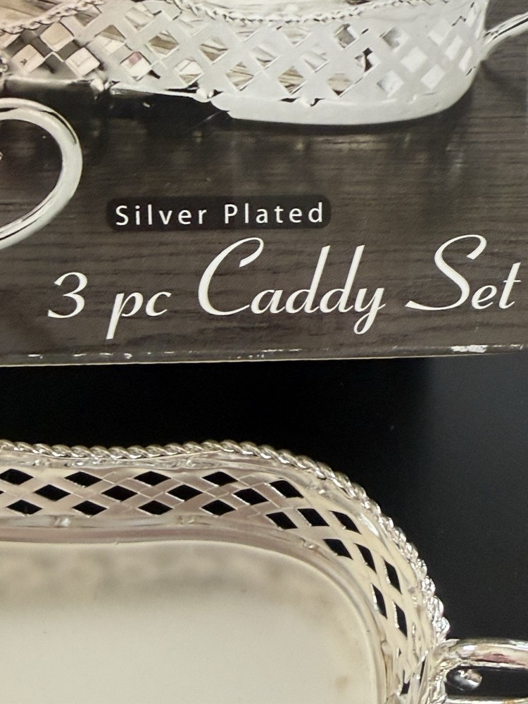 3pc Set of Vintage Studio Silversmiths Silver Plated Utensil Caddies NIB