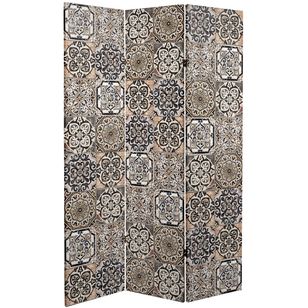 6 ft. Tall Double Sided Victorian Tile Canvas Room Divider