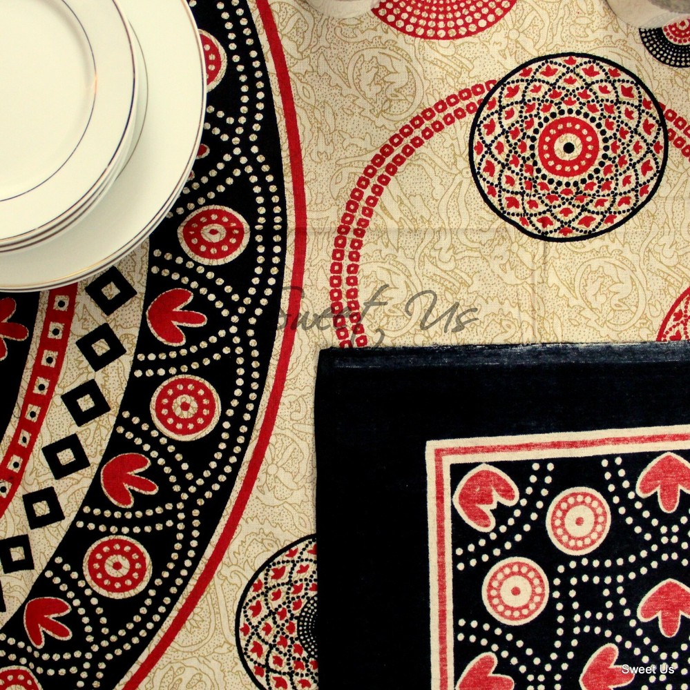 Cotton Geometric Tablecloth Rectangle Red Black Beige Kitchen Dining Linen