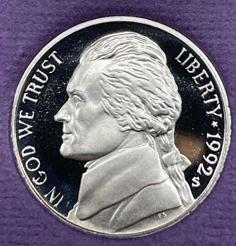 1992 S Proof Jefferson Nickel - Five Cent Coin from Proof Set