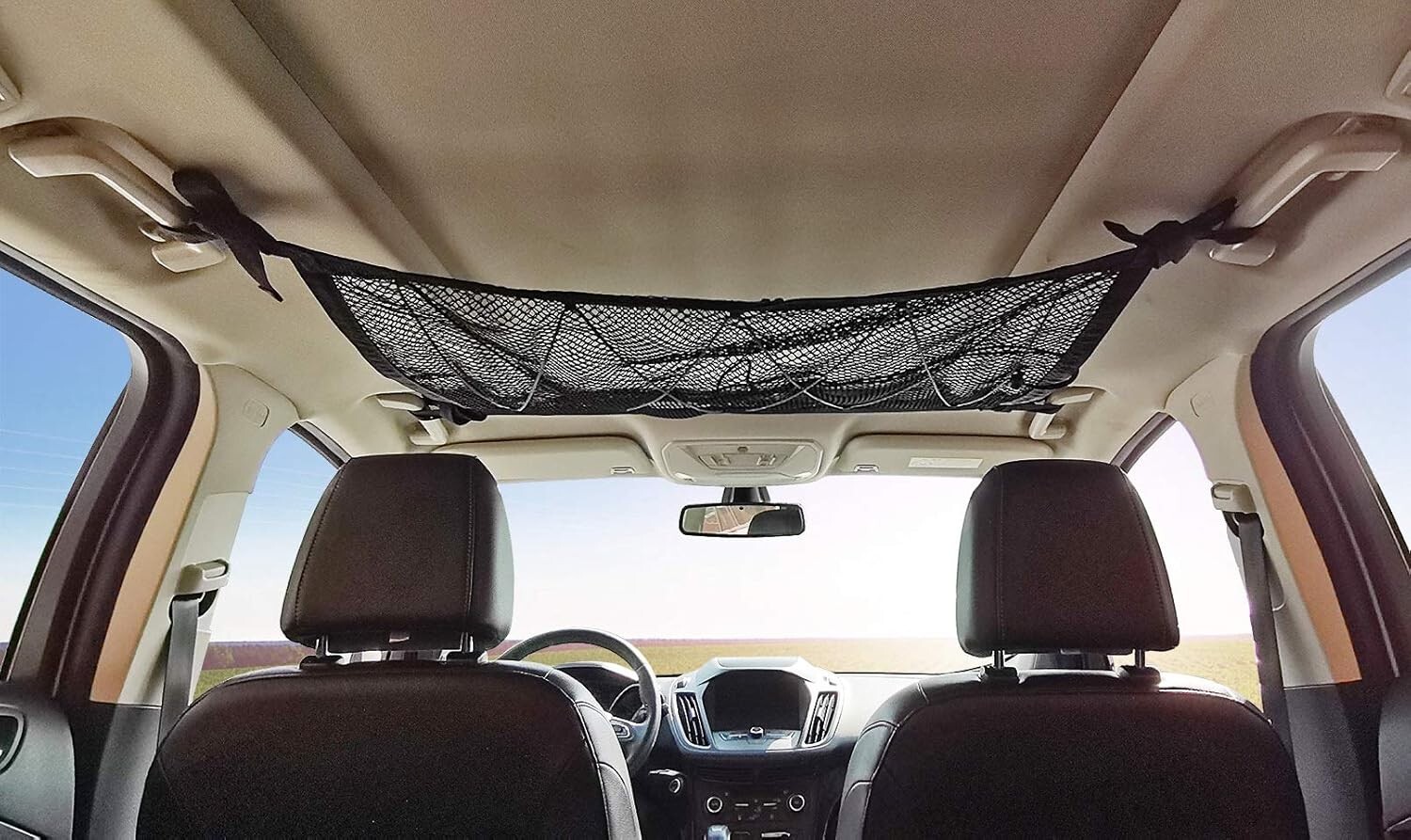 Car Ceiling Cargo Net Pocket,31"x21" Adjustable Double-Layer Mesh SUV Roof