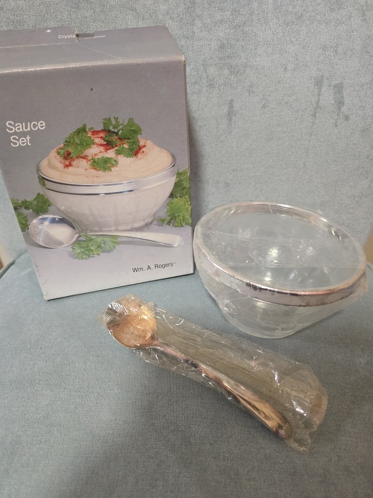 WM A ROGERS Crystal Silverplate Sauce Set