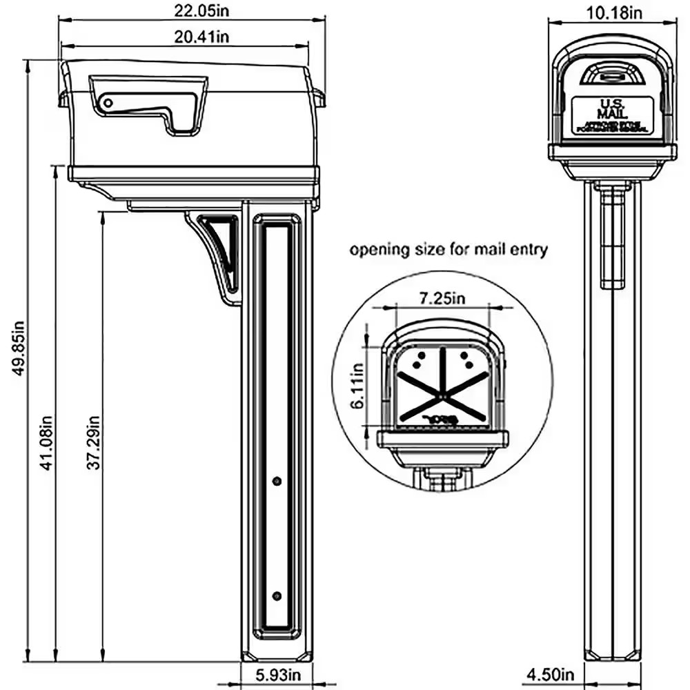 Classic Black, Medium, Plastic, All-In-One Mailbox and Post Combo