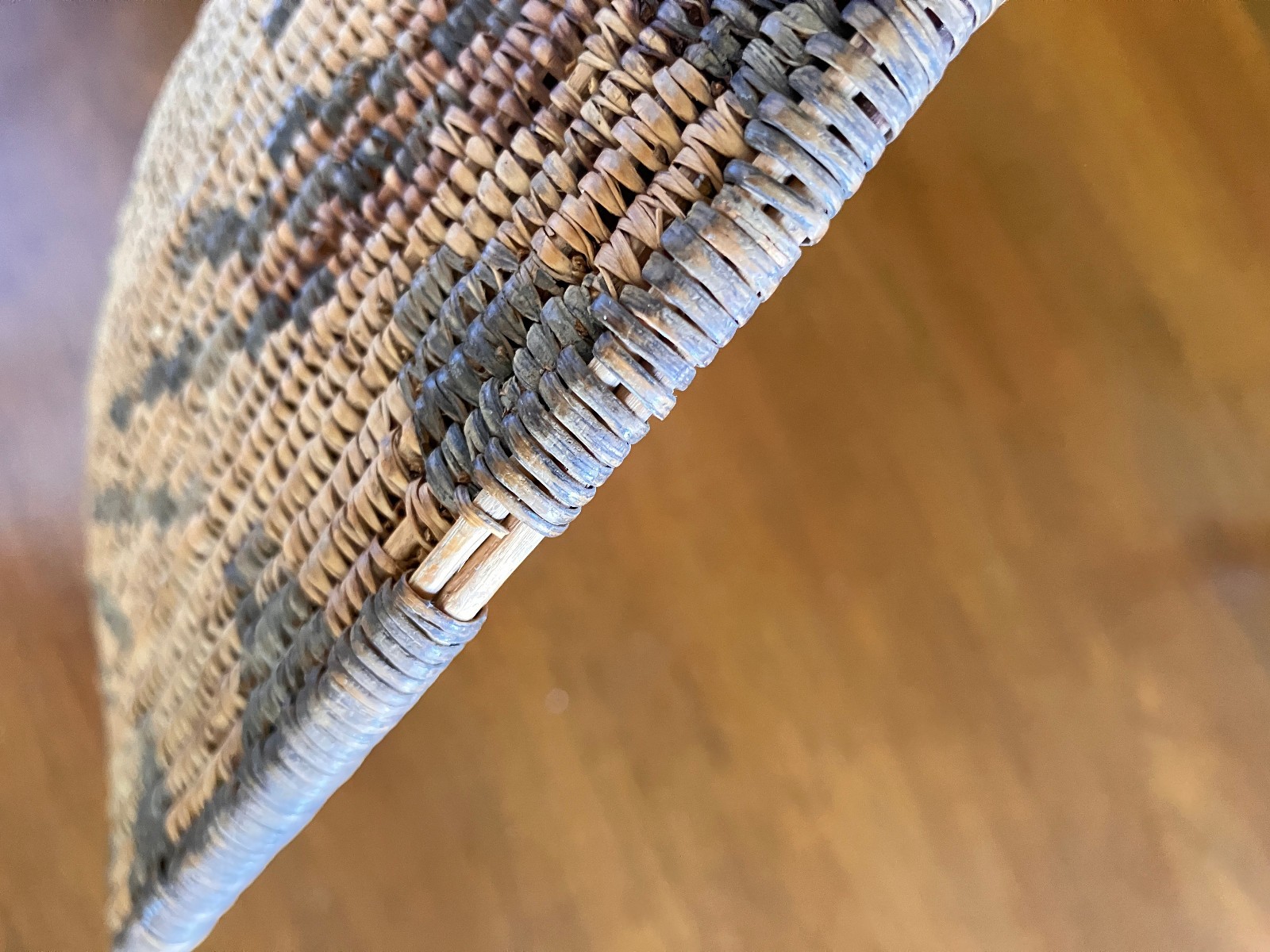 Antique Western Apache Coil Basket w/ Morning Star Design Late 19thC 3x13.75" D