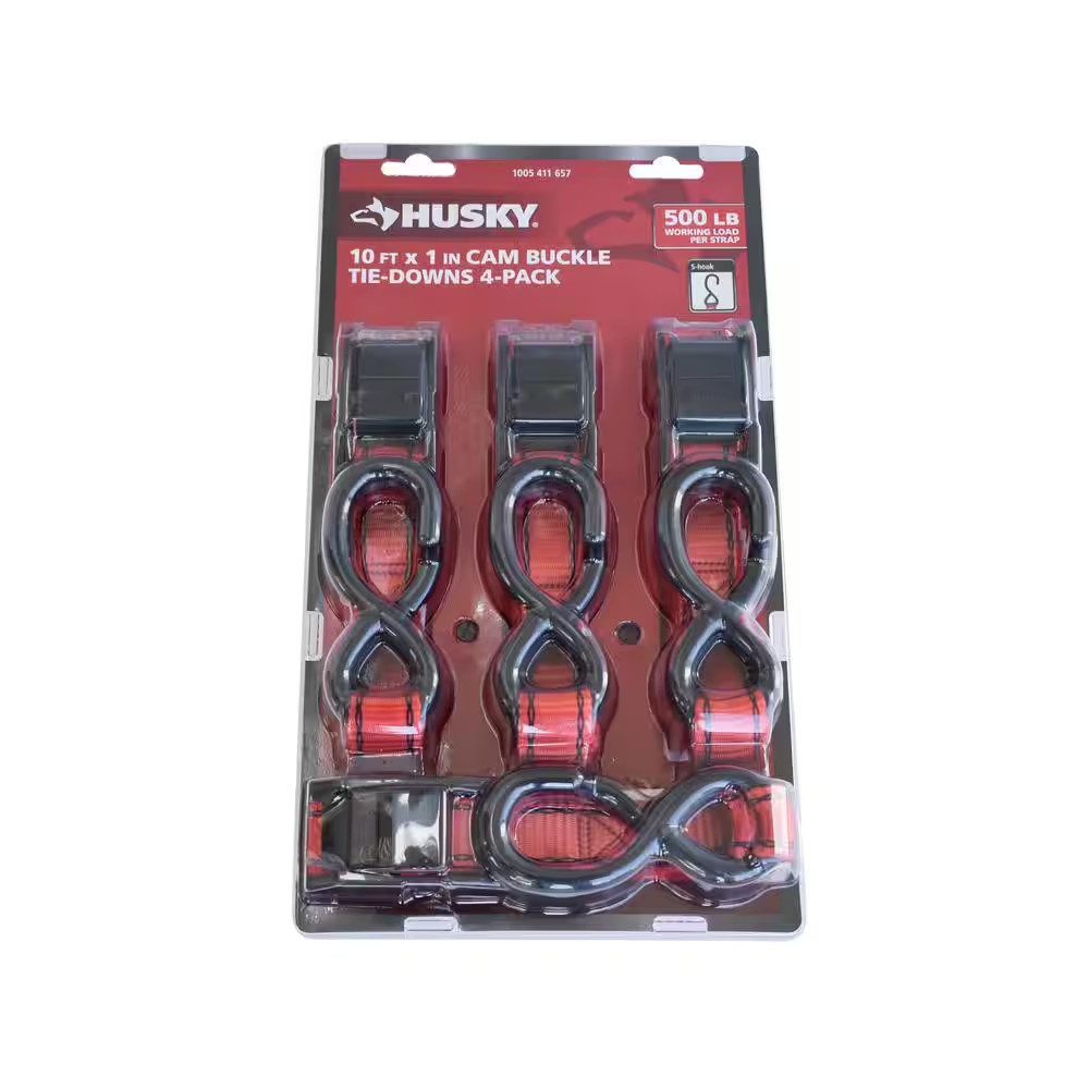 NEW10ft Heavy-Duty 4-PACK Tie-Down Straps with Quick-Release & S-Hooks Anti-Rust