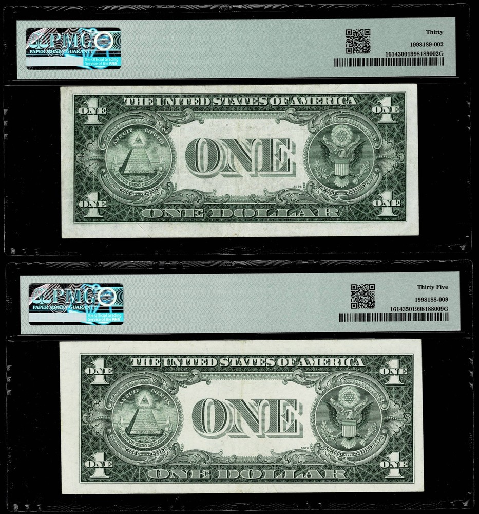 (2) INVERTED OVERPRINT ERROR 1935E Silver Certificate Note PMG VF30 35