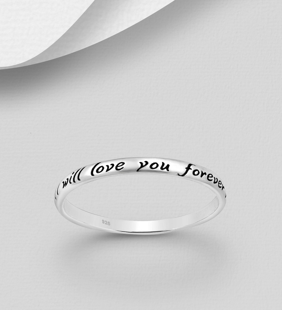 Solid Sterling Silver "I Will Love You Forever" Wedding Band Ring 2mm size 9