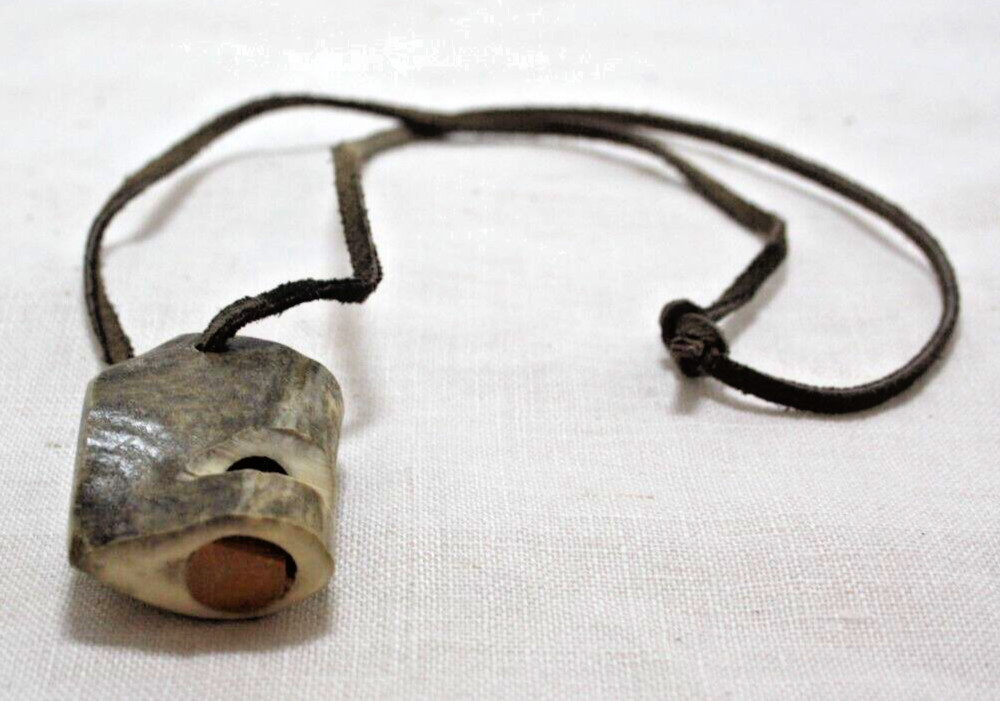 Antler Whistle on Leather Strap