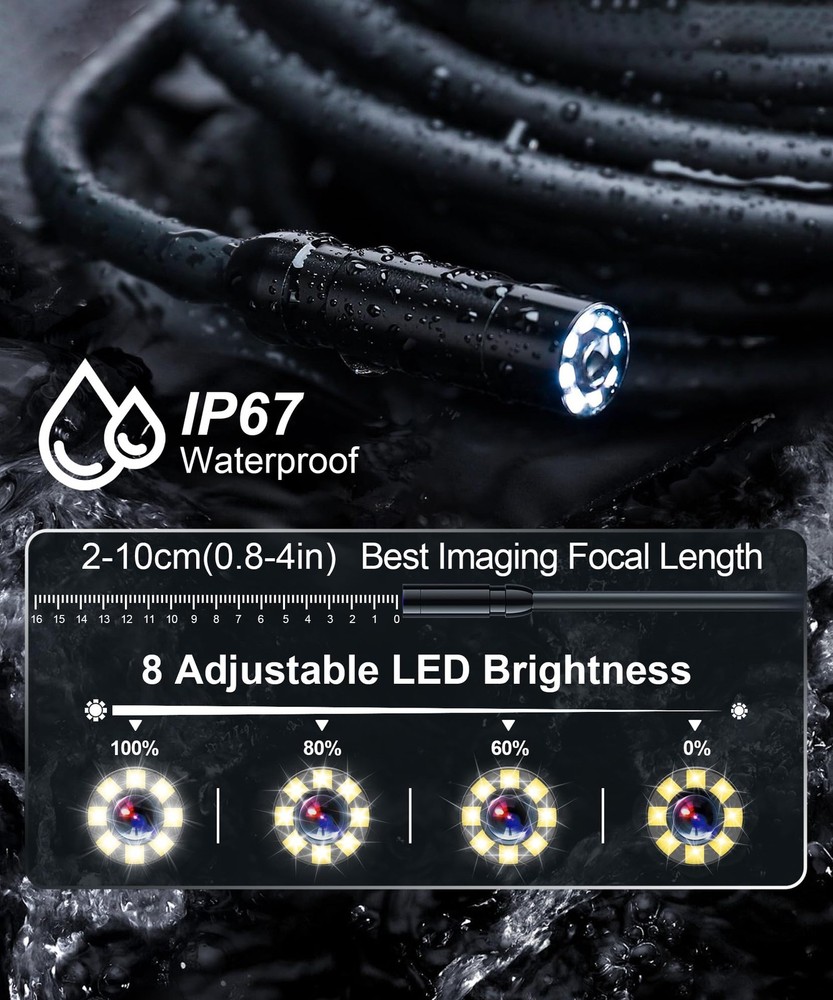 Industrial Endoscope Borescope Camera with Light, Borescope Inspection Camera...