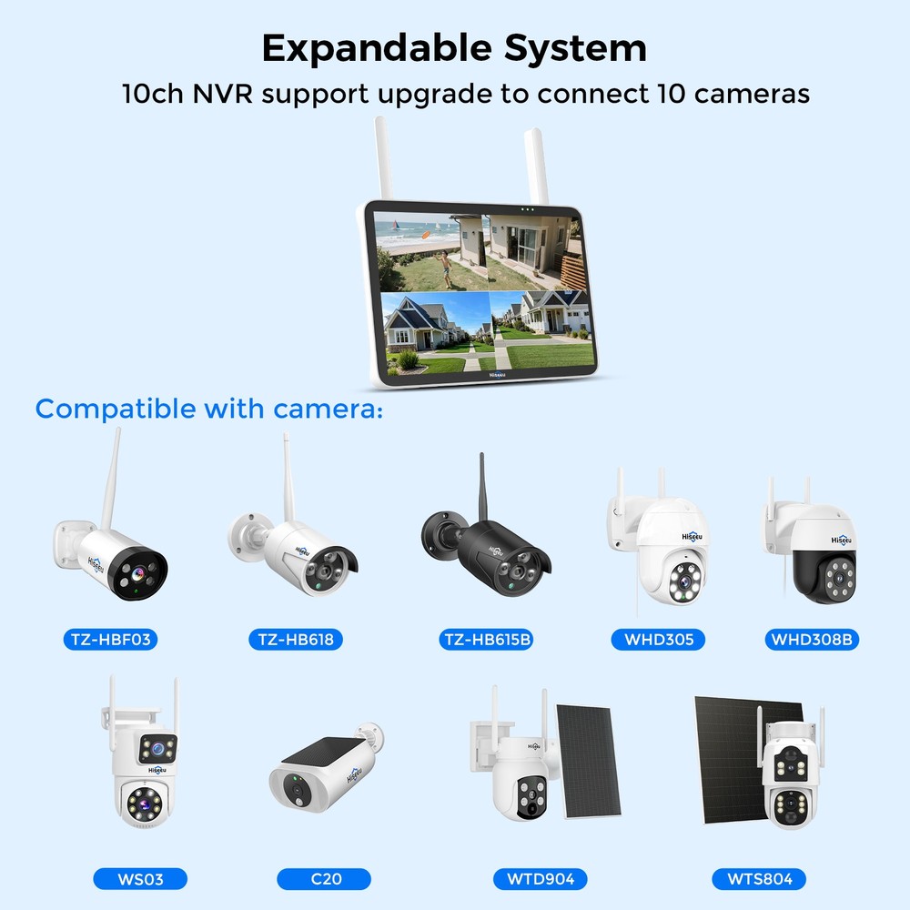 10CH 8MP 10" IPS Touch Screen WiFi NVR Compatible with HISEEU Cameras EseeCloud