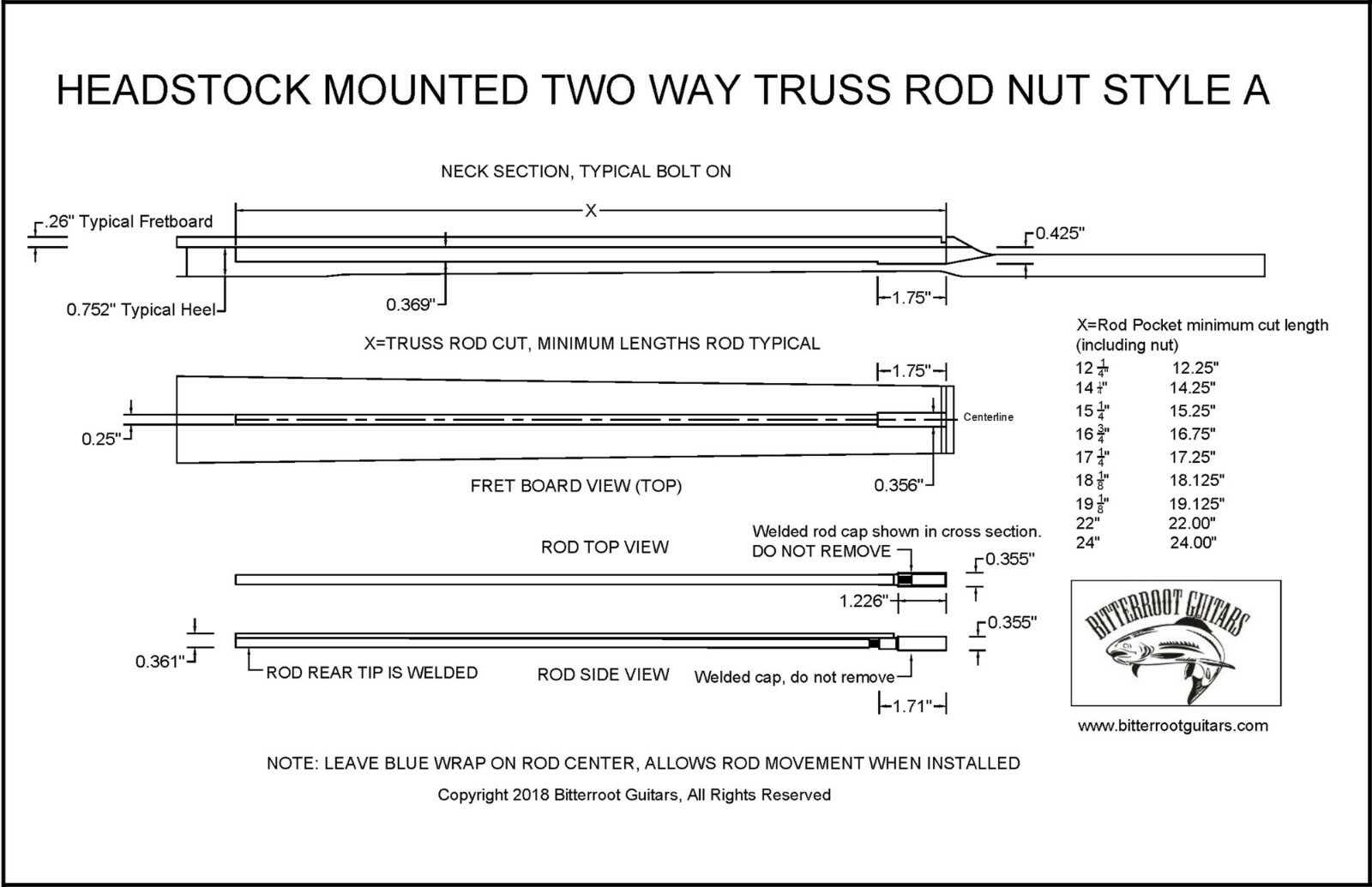 Truss Rod Two Way Steel 18 inch adjustable 081209-S