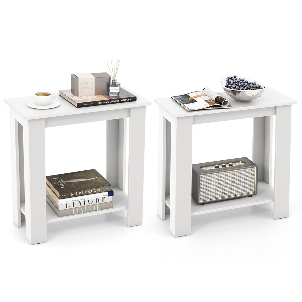 2 PCS 2-Tier End Table Modern Sofa Bedside Compact Nightstand w/ Storage Shelf