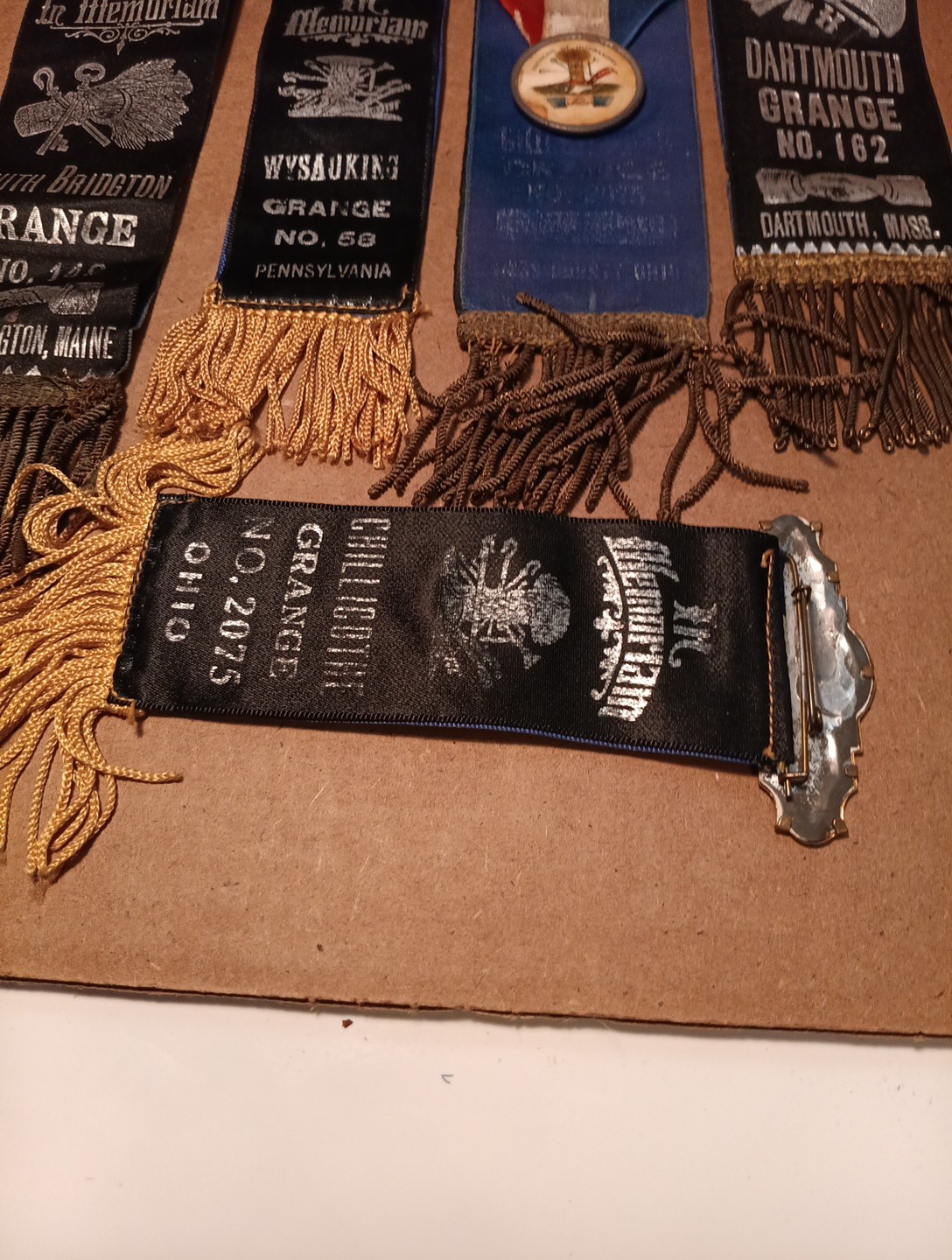 5 Original Patrons Of Husbandry Ribbons Various City's. All Complete Medals