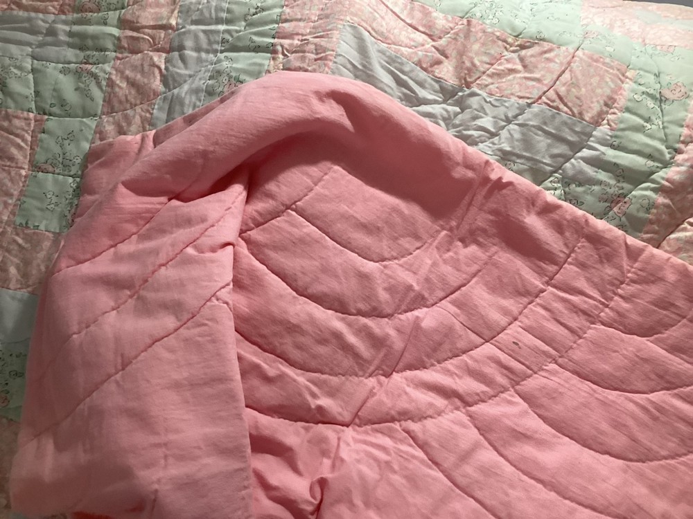 Homemade Colorful Quilt / Blanket with Solid Pink Underside