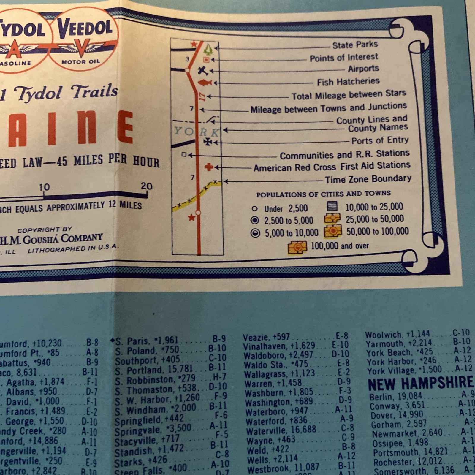 1941 Maine Maritime Province Road Map Tydol Flying A Gas Oil Advertising F32