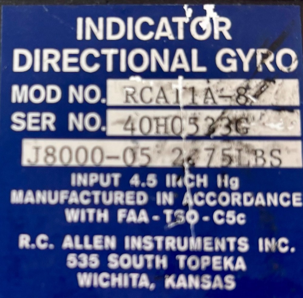 Directional Gyro RCA11A-8 Removed Working