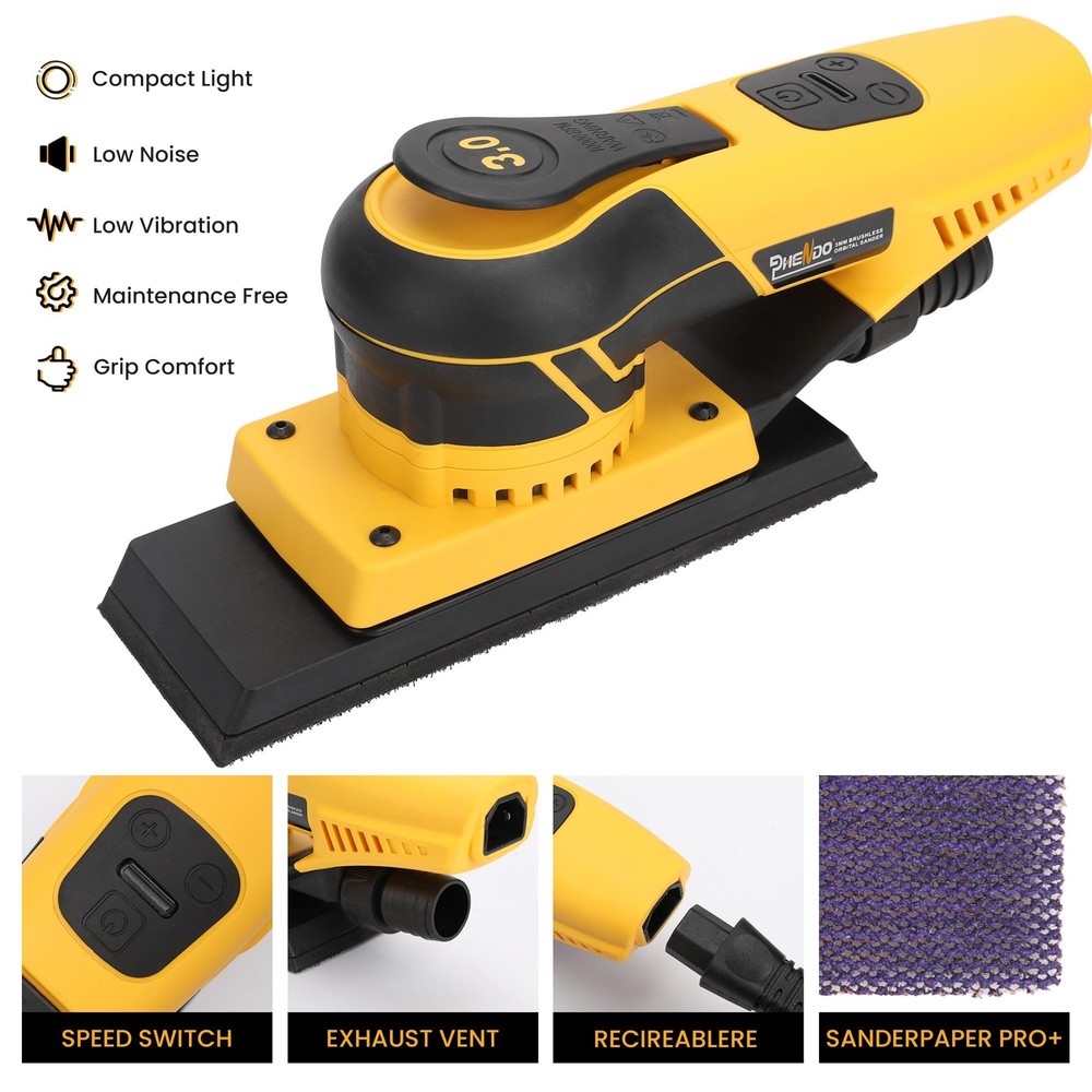 350W 3A Electric Sheet Random Orbital Sander with Pluggable Wire,Central Vacu...