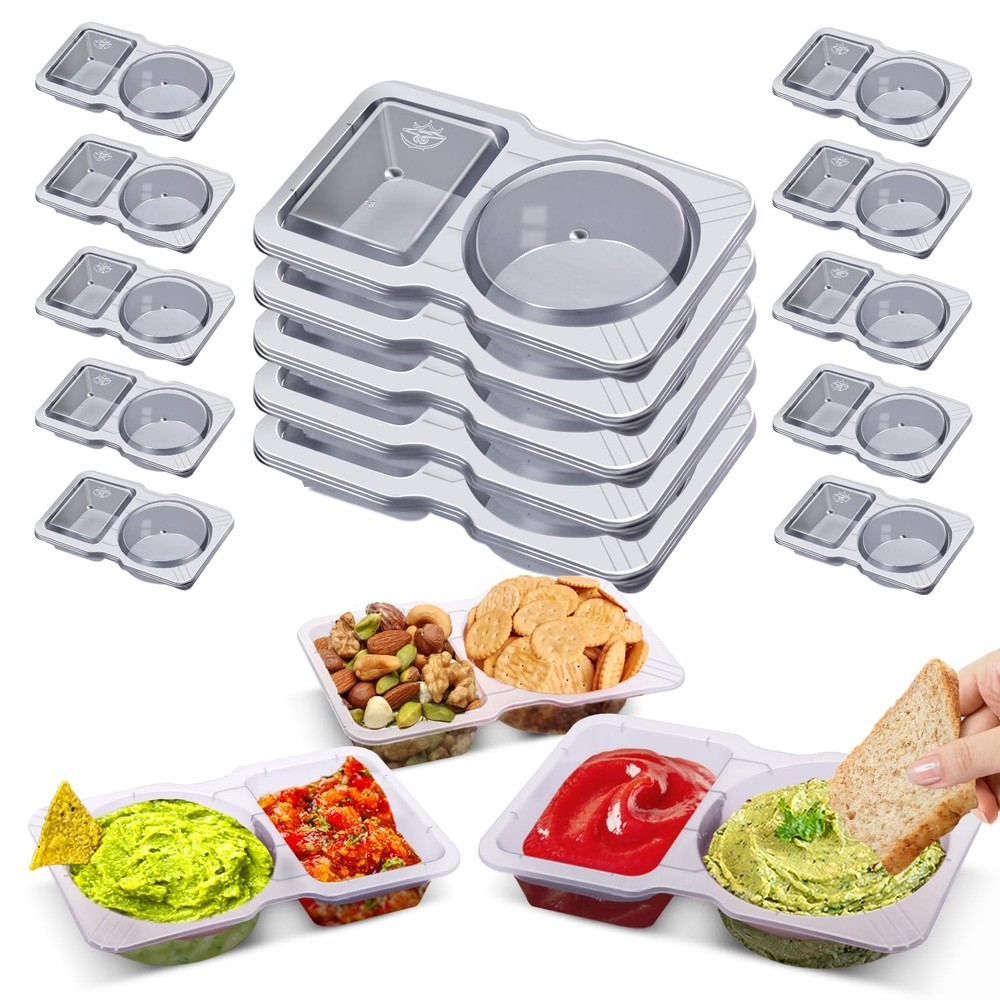 Evmliy 15 Sets Snack Containers, Reusable Double 2 Compartment Small