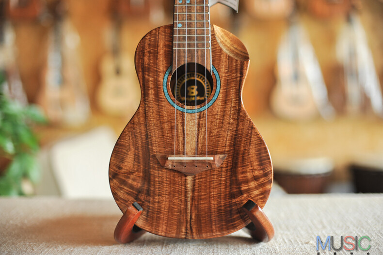 Bright Sun Solid Koa Cutaway Tenor Ukulele (Blue Stone Inlay)