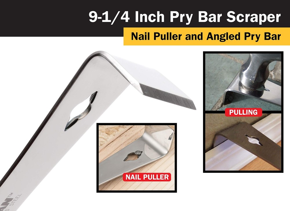 Versatile Stainless Steel Pry Bar with Nail Puller Scraper Edge for DIY Projects