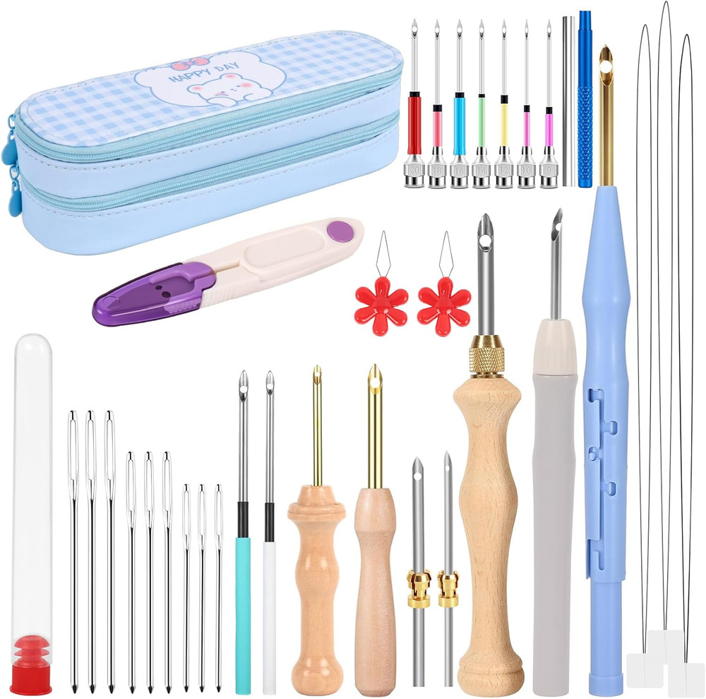35Pcs Punch Needle Kit Adult Beginner, Adjustable Punch Needle Tool with Differe