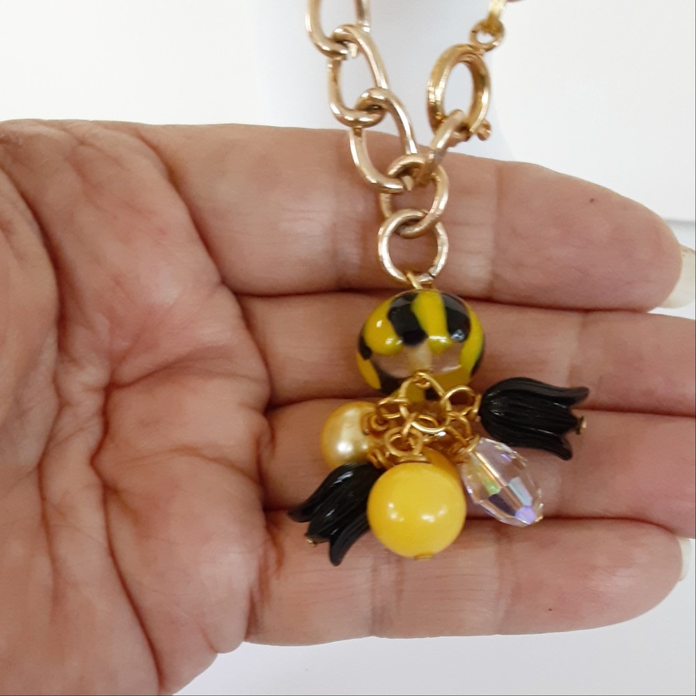 Bracelet handmade lampwork dangle black yellow size 6.7