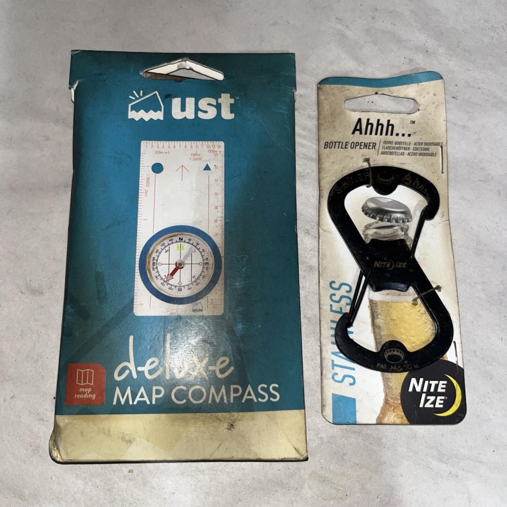 Deluxe Map Compass With Bottle Opener Carabiner Set