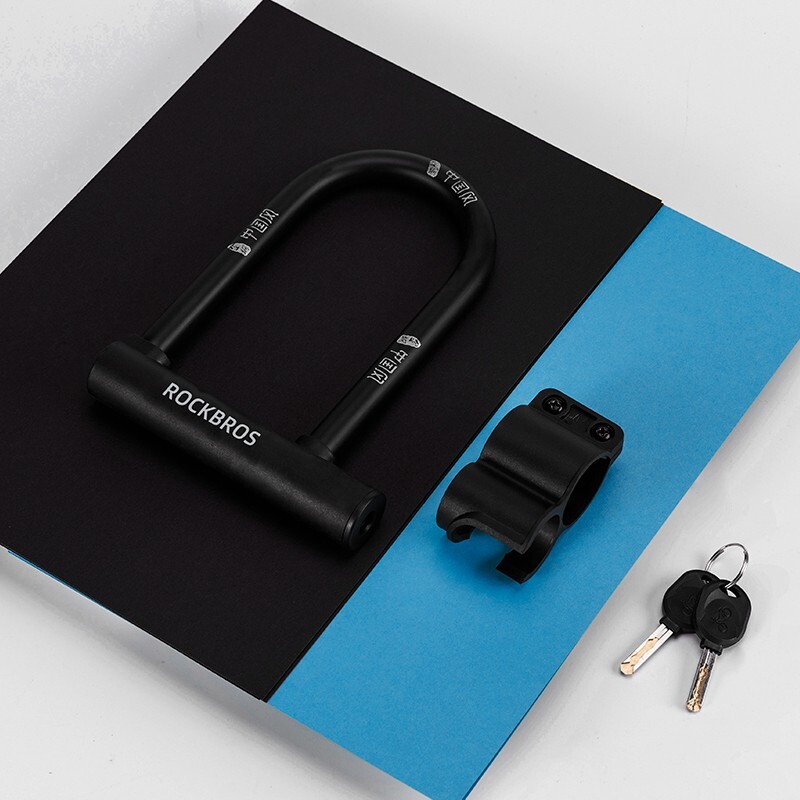 ROCKBROS Bicycle U-lock Steel Carbon Bike Lock Anti Theft w/ 2 keys Black Lock